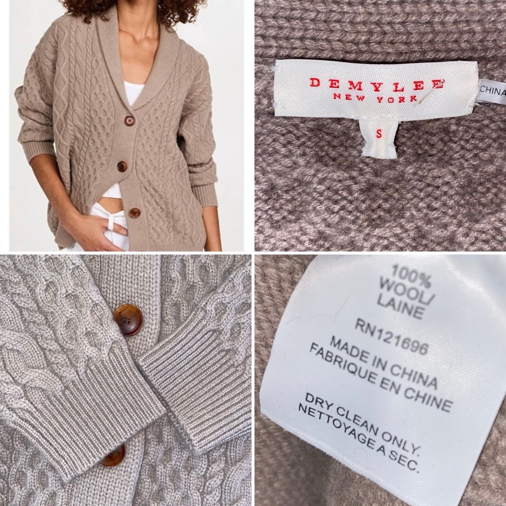 DEMYLEE $366 Fafida Feather Brown Taupe Cardigan Wool Sz Small NWOT